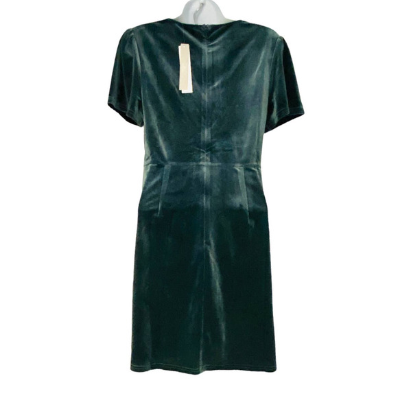 Aqua Blue-Gray Velvet Shimmer Stretch Deep V-Neck Plunge Cocktail Party Dress - Picture 13 of 13